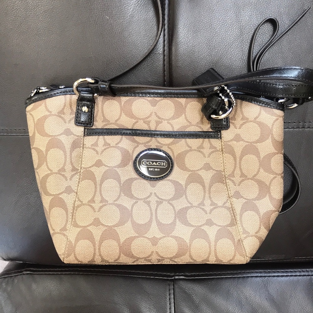 Authentic Coach signature print canvas handbag